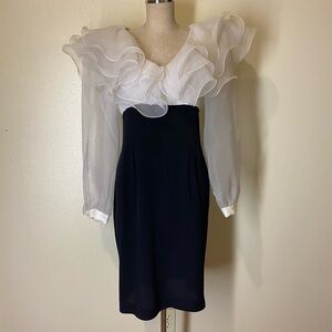 Positively Ellyn  Elegant Black and White Ruffle Cocktail Dress.